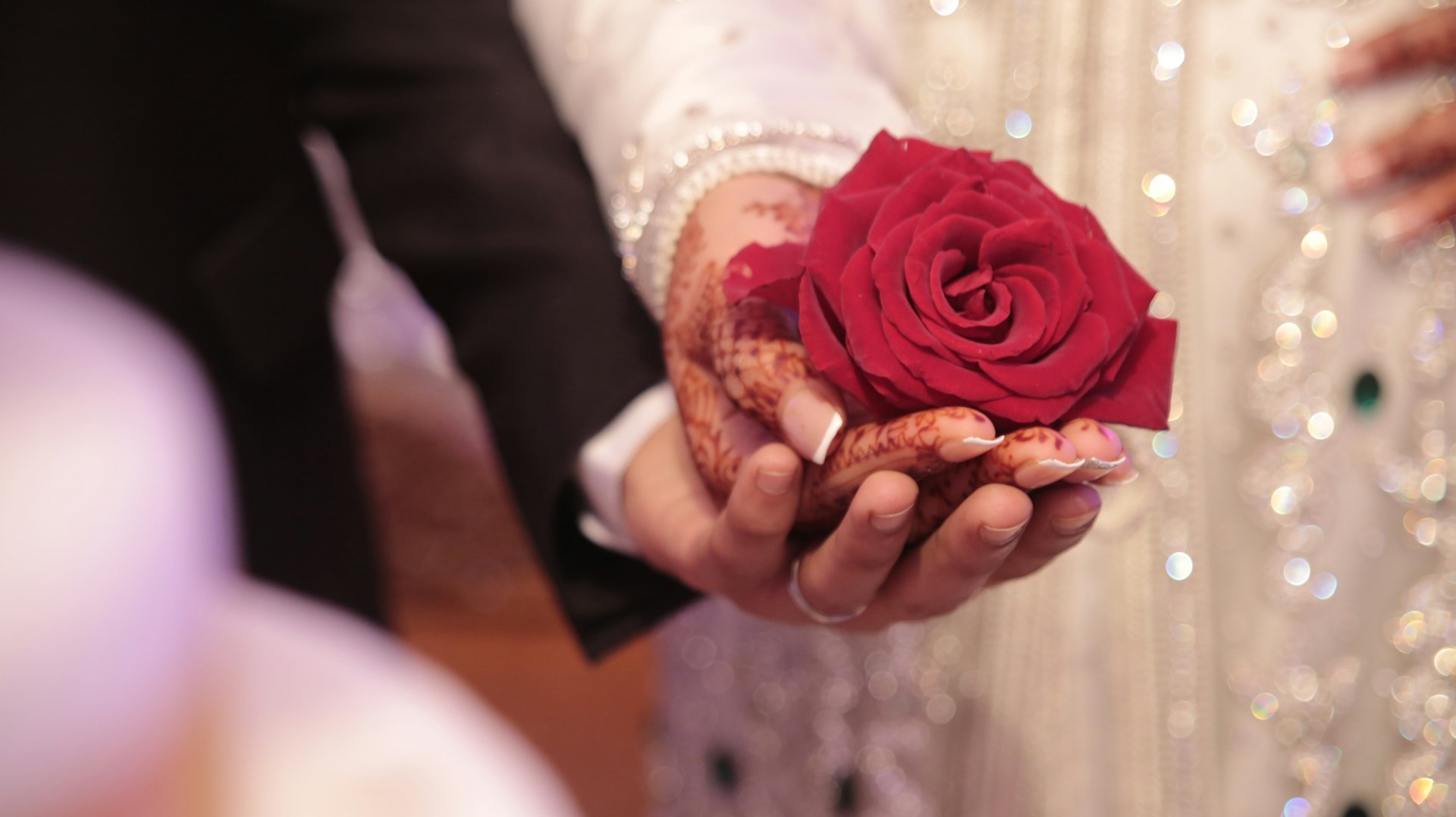 a close up of a person holding a rose